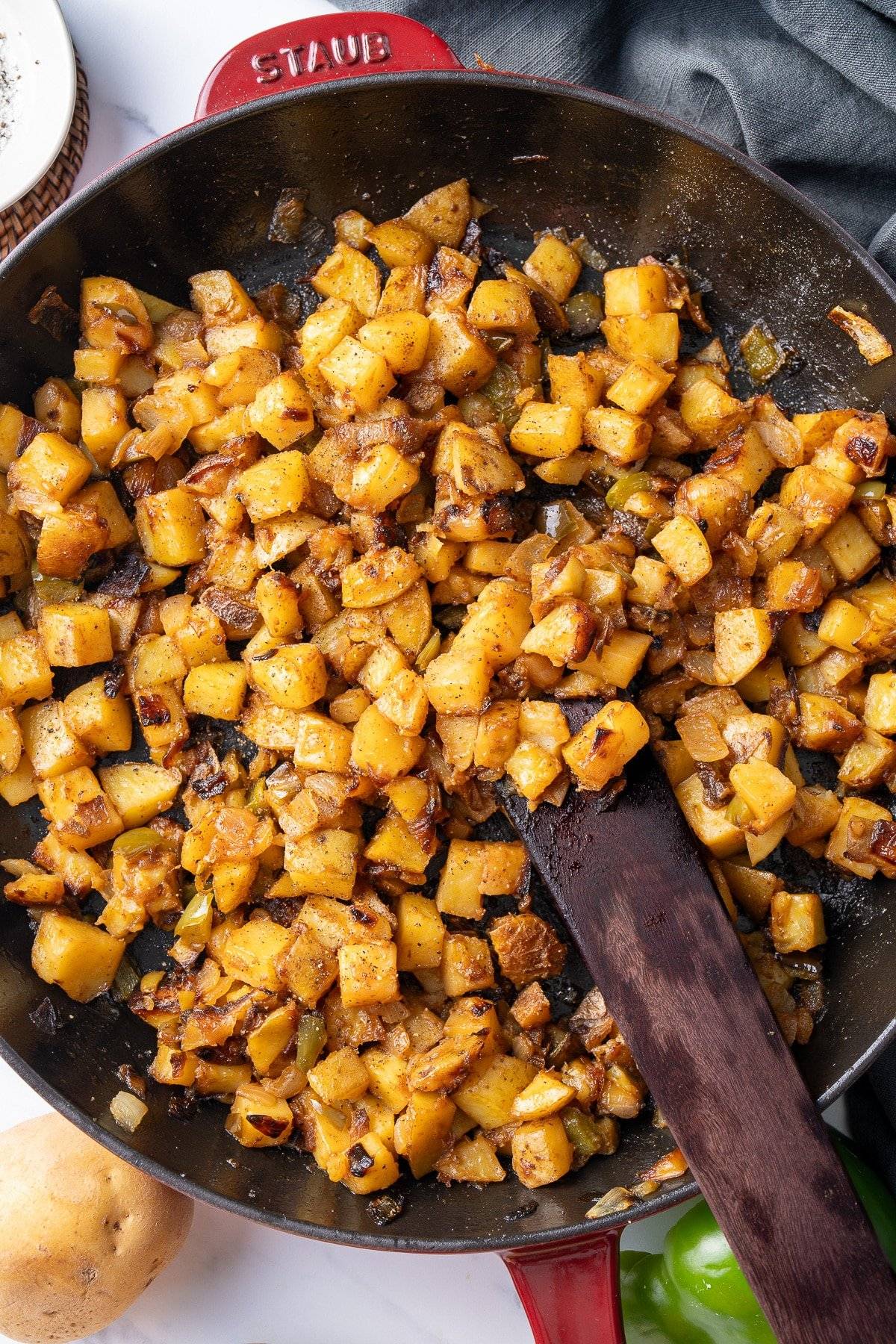 smothered potatoes in skillet