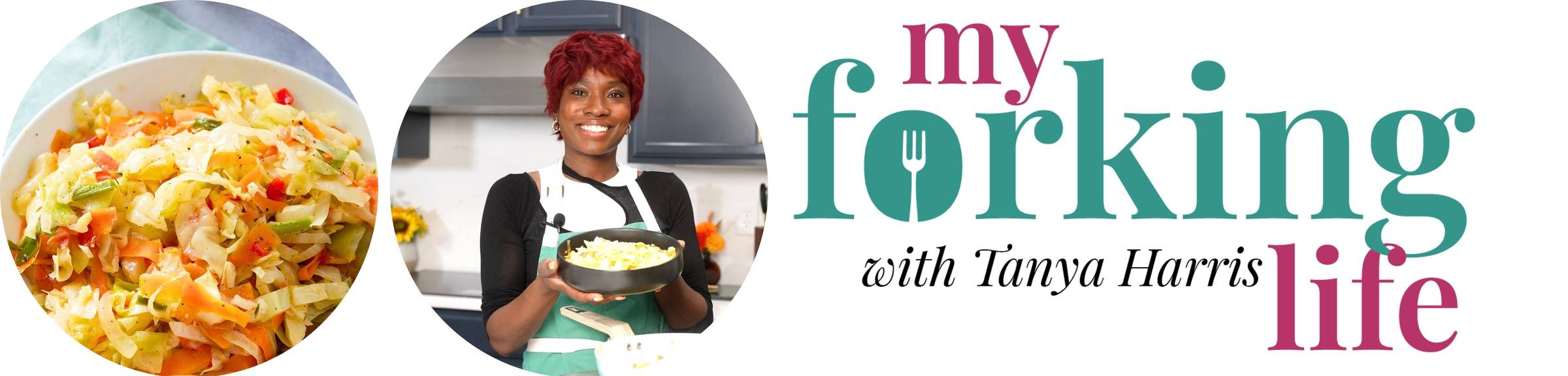 banner with pic of steamed cabbage and Tanya holding cabbage