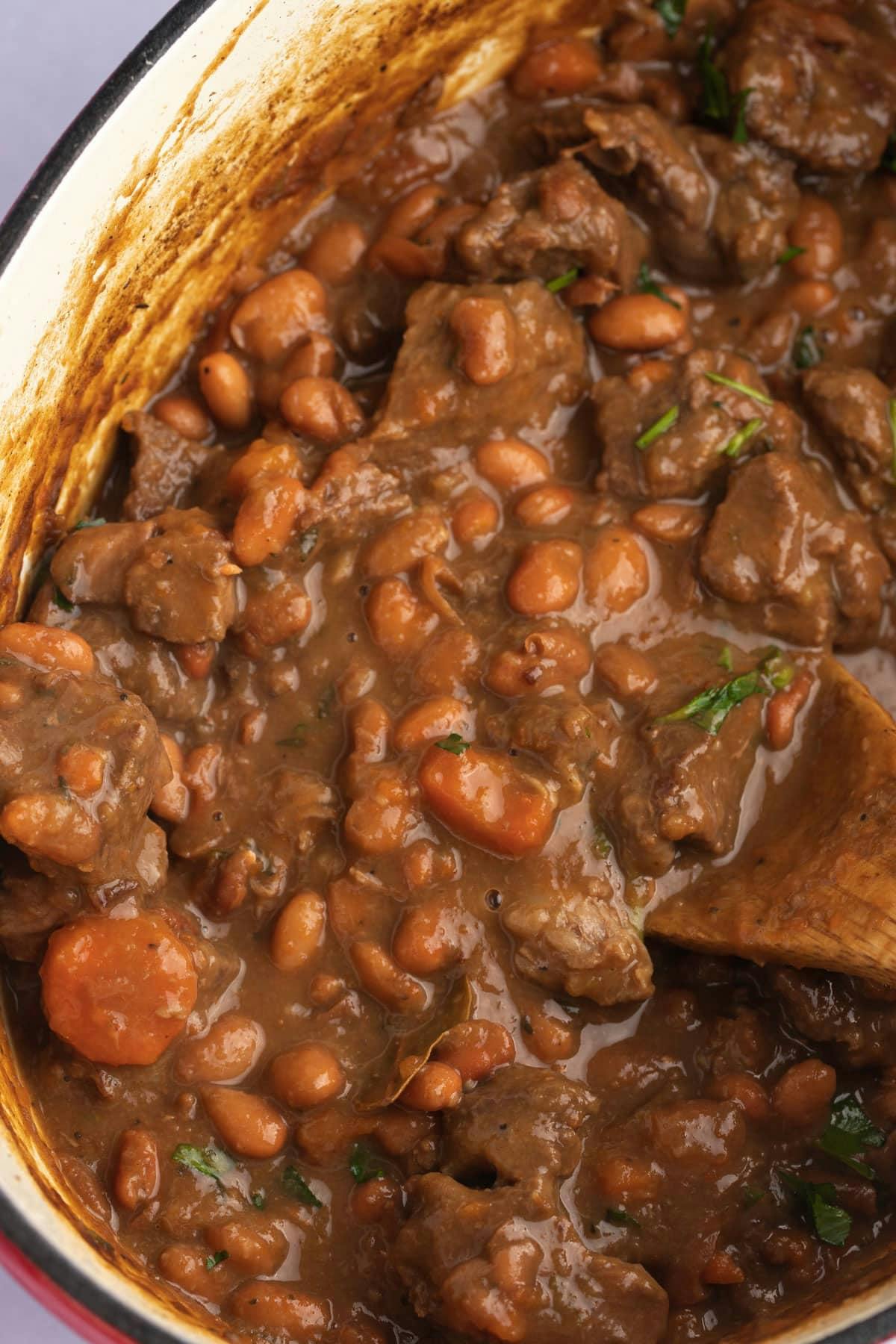 beef and bean stew in pot