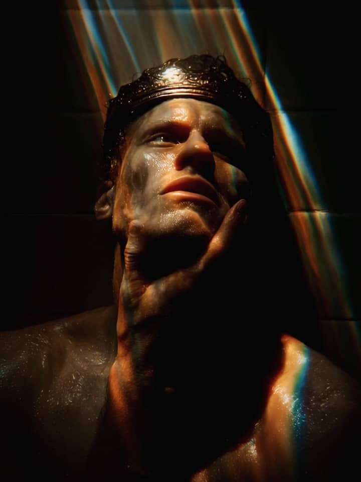 "Self-Restraint" Portrait series featured in issue 06 of @aiplanetmagazine 👑🔥🪩 
__

The words we fear to speak that press against our own mouths, the truths we swallow to maintain composure, the cost of performing sovereignty while something underneath dissolves.

#aiartistcommunity #ahumanintheloop #baroqueinspired