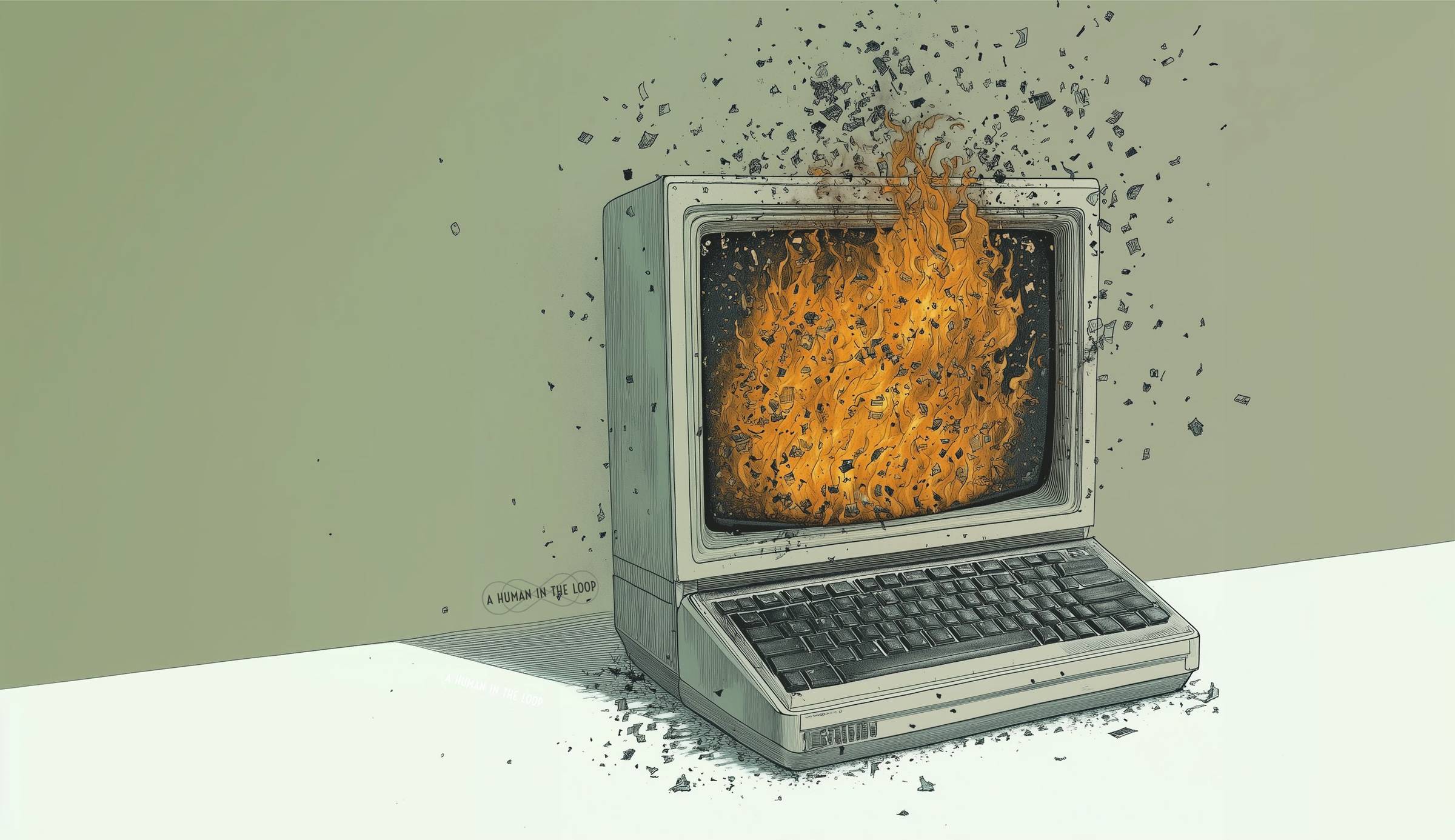 Late 1990s desktop computer on fire