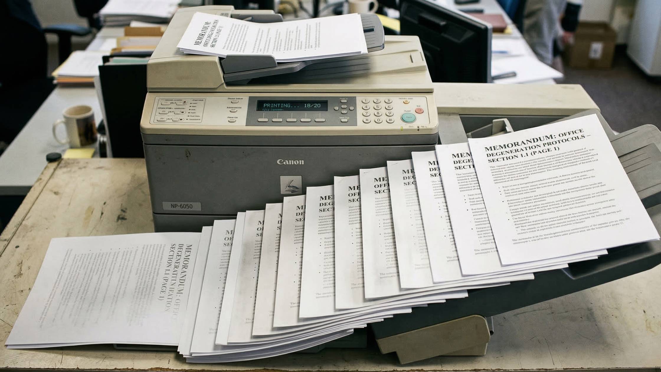 Visual metaphor for copies of copies degrading, illustrating AI marketing sameness