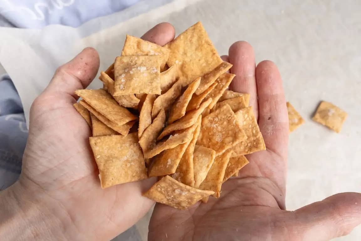 a handful of sourdough crackers