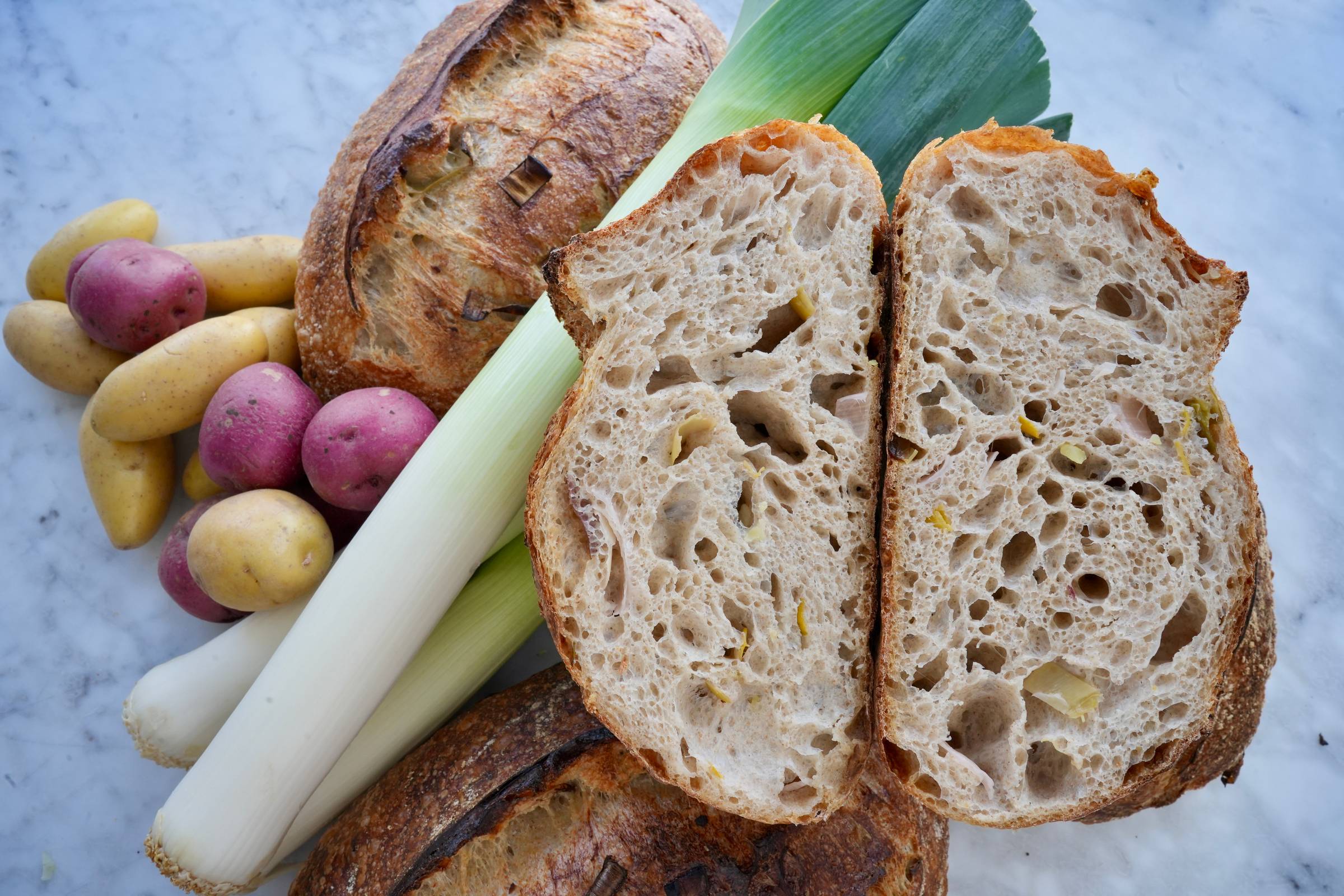 potato and leek sourdough crumb shot