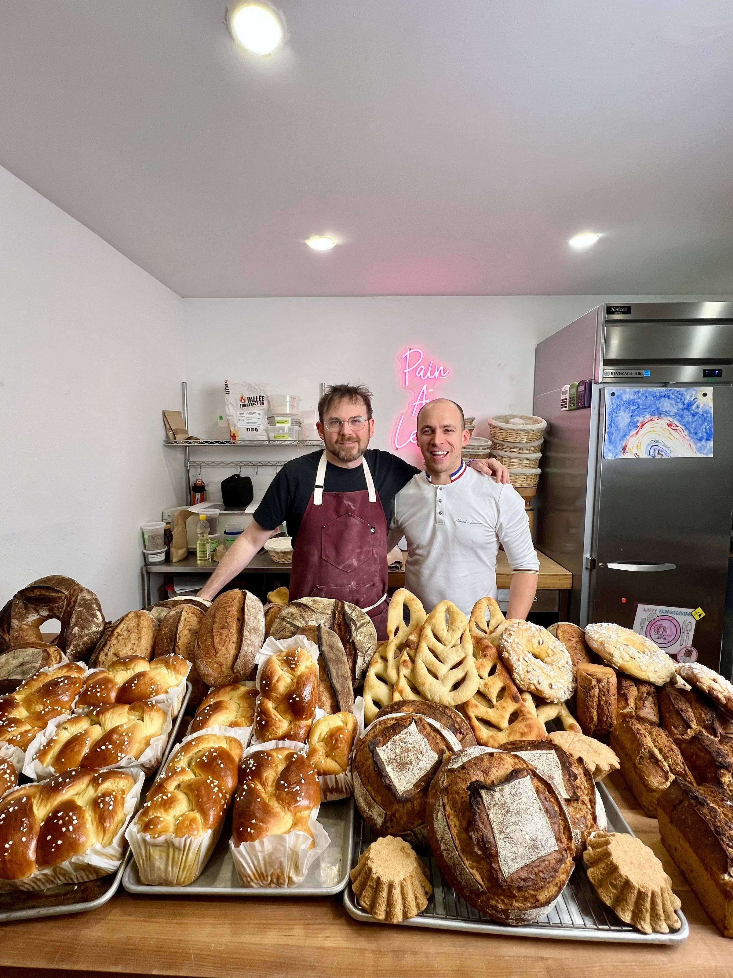 a spread of sourdough breads with MOF Alexandre Laumain