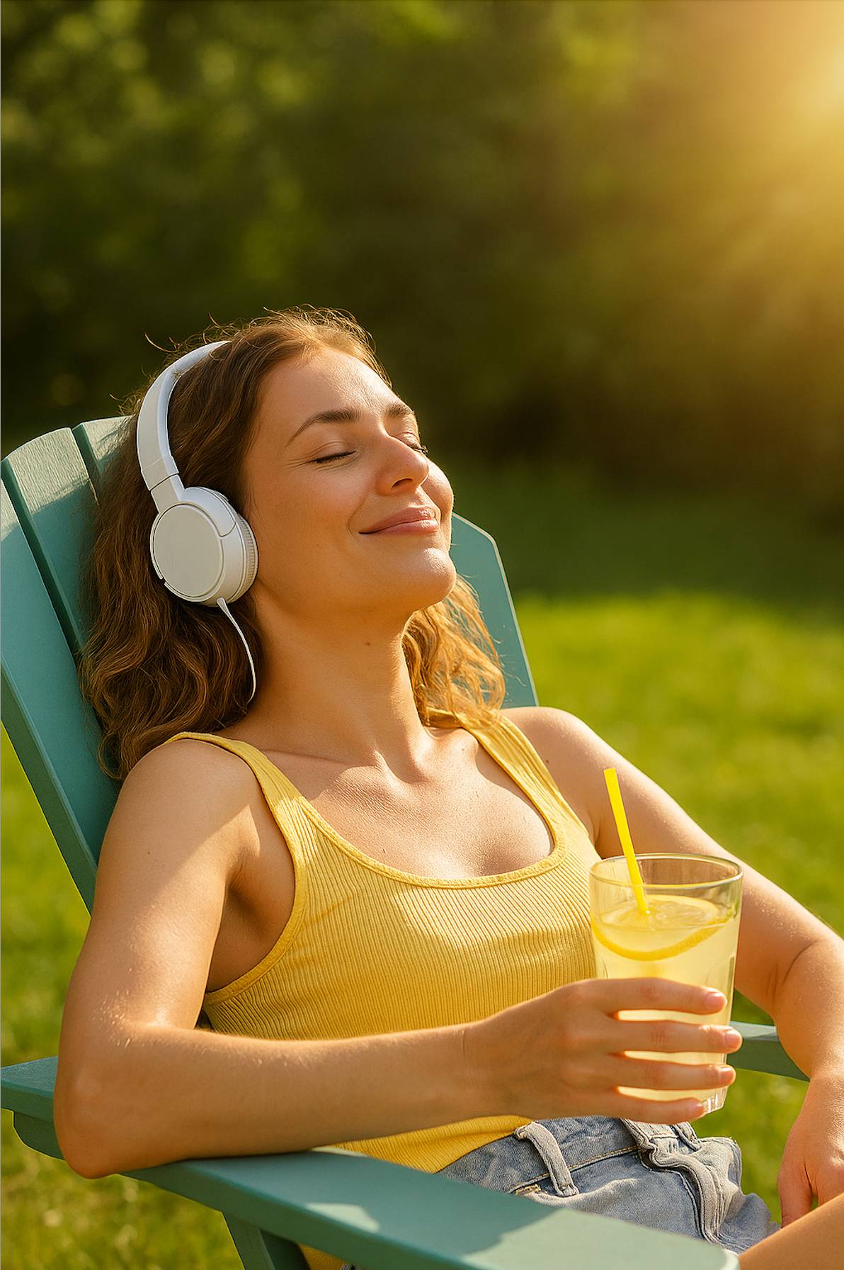 woman relaxing with headphones in the sun