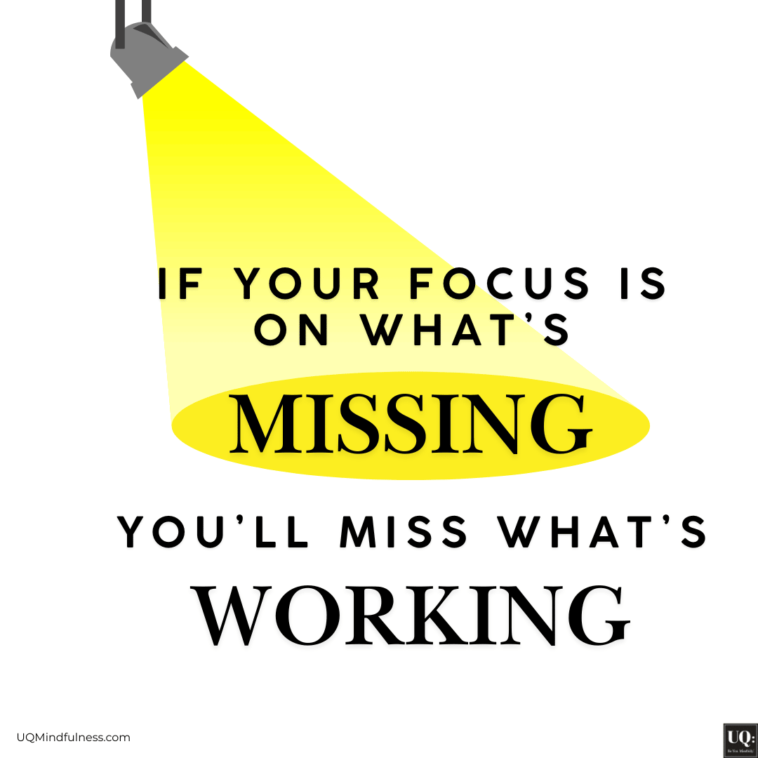 Quote with spotlight: If your focus is on what's missing. You'll miss what's working.