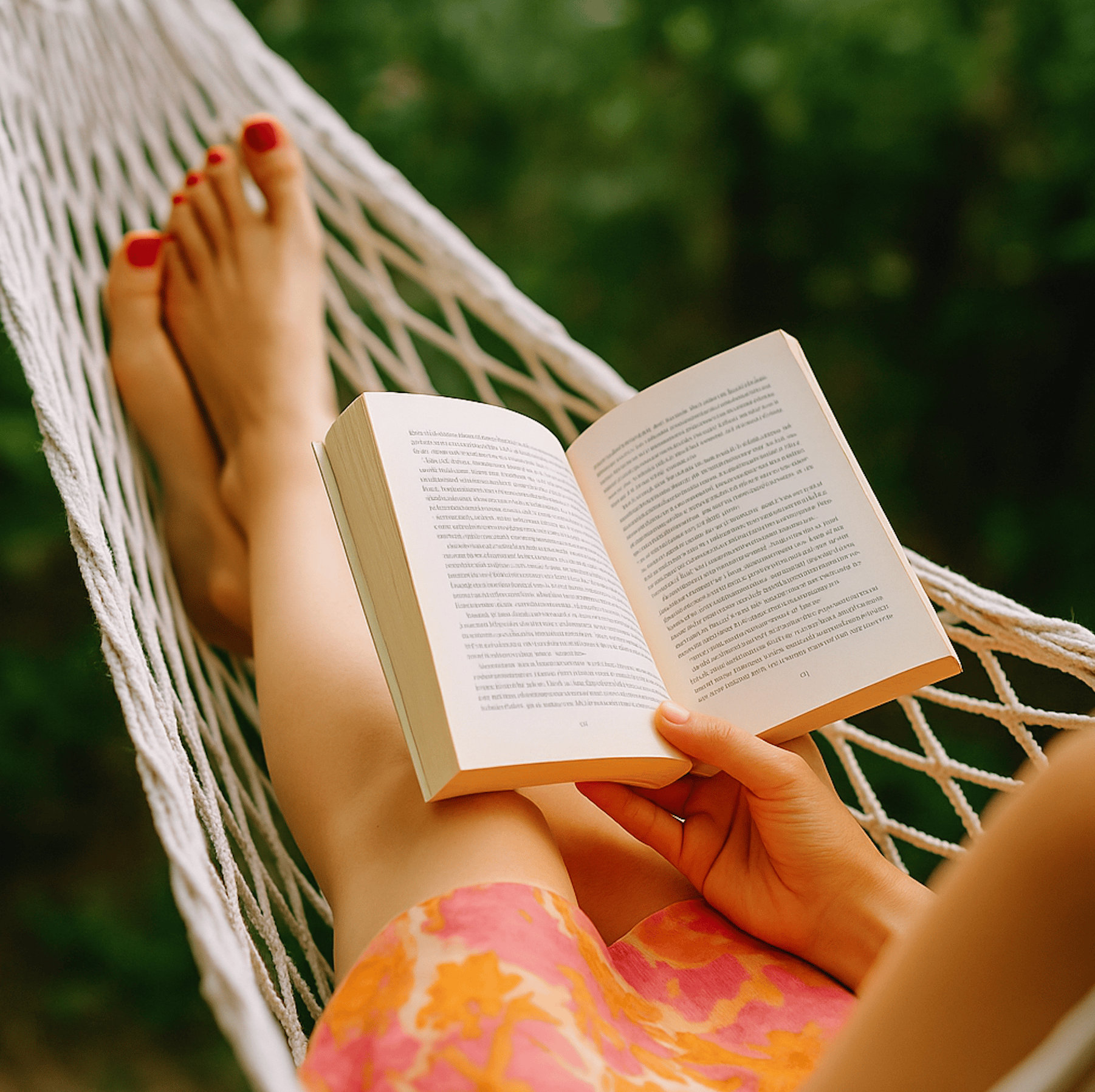 woman in hammock reading a book
