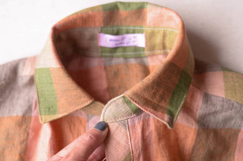 Collar of a Scout Dress in Sea Holly Linen