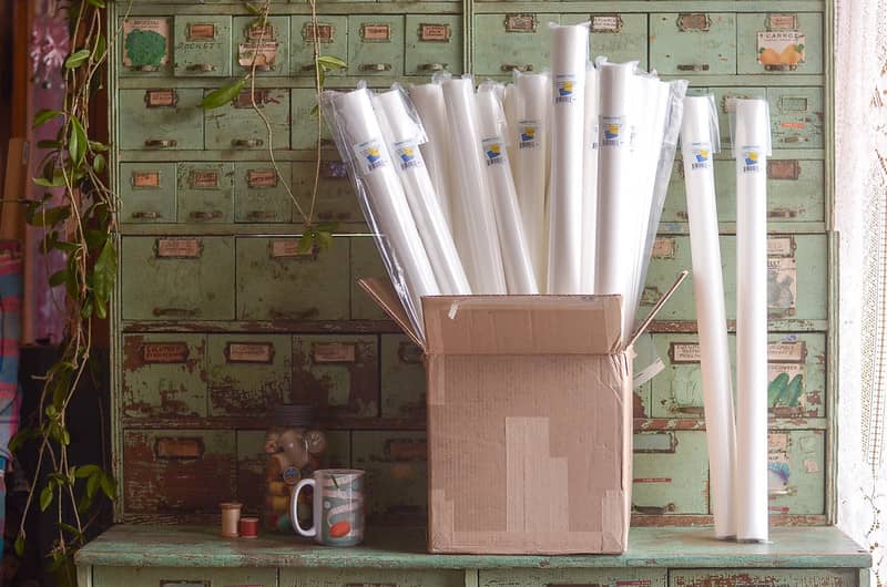 rolls of swedish tracing paper in a cardboard box