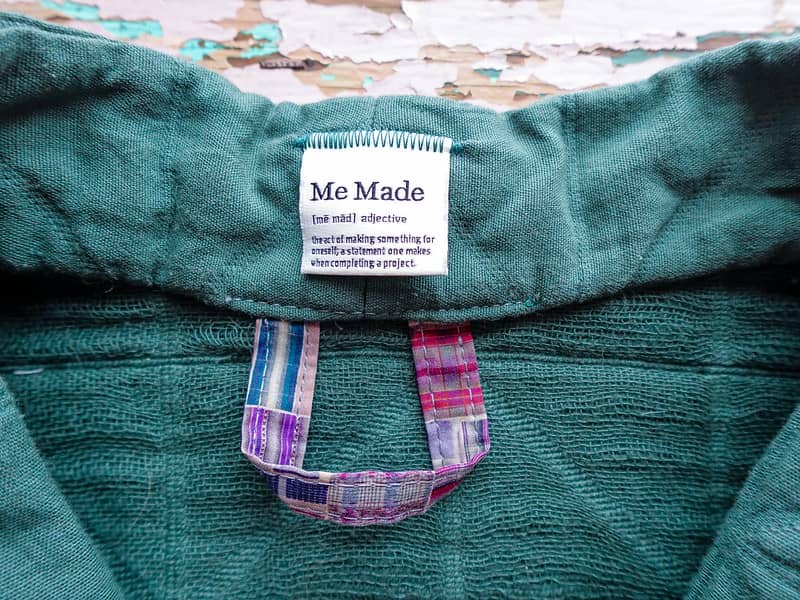 Me Made Woven Label Detail on Viridian Green Jacquard