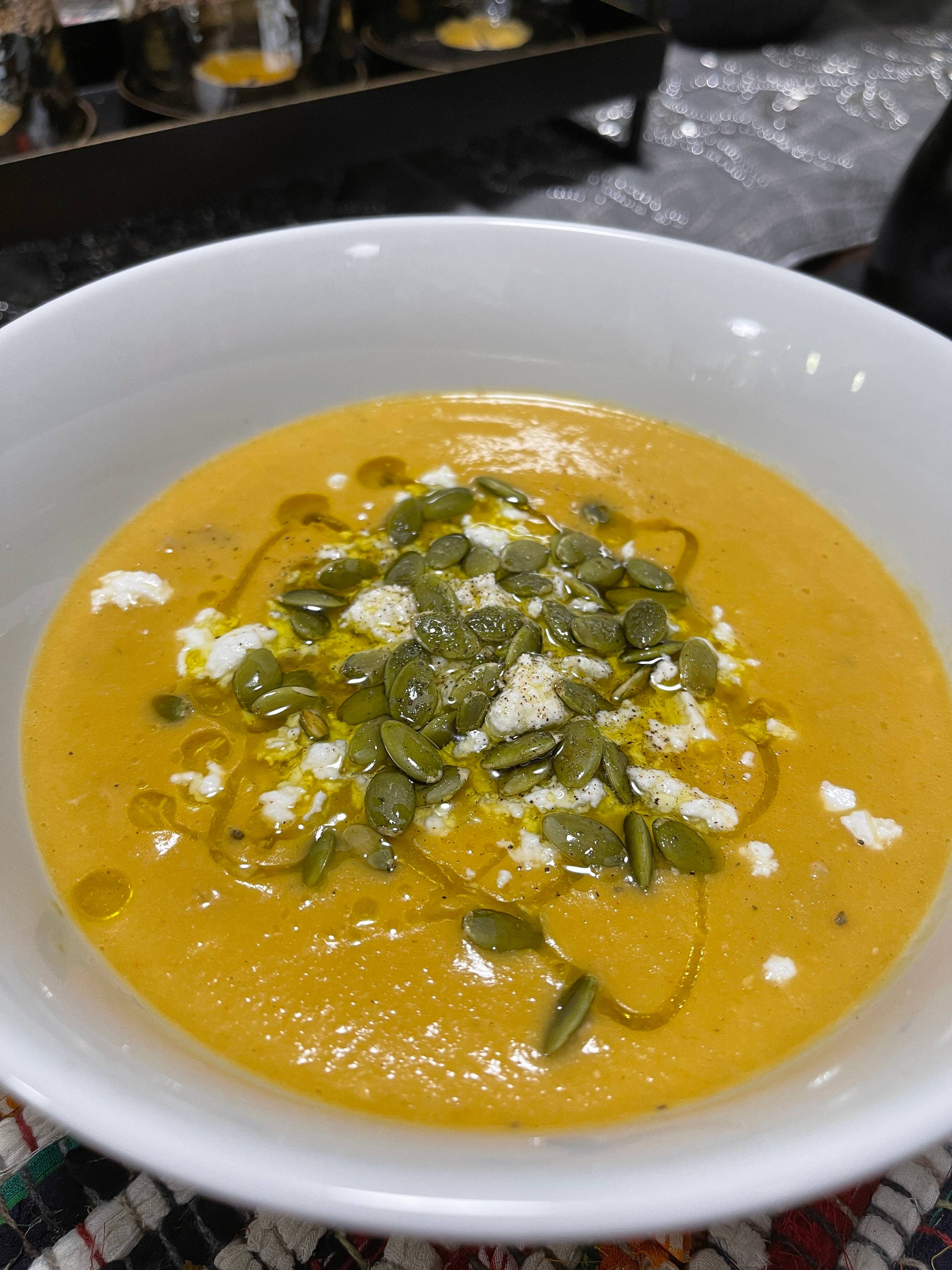 lentil soup in a white bowl