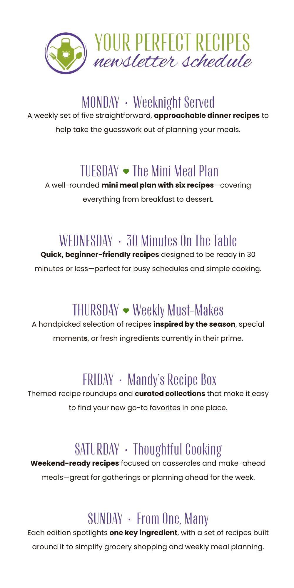 Your Perfect Recipes Newsletter Schedule