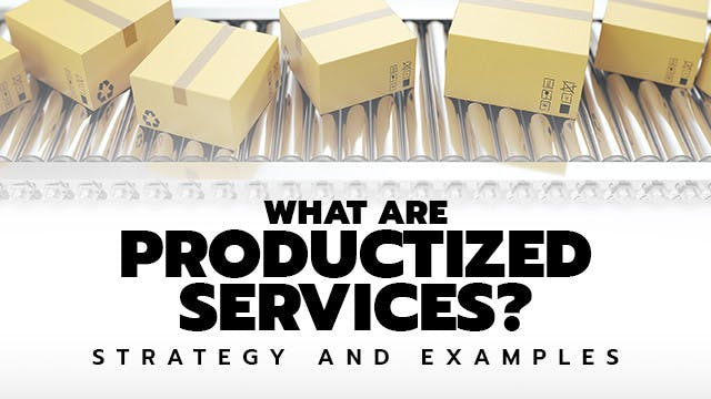 Image of boxes on conveyor belts with text "What are productized services?"m