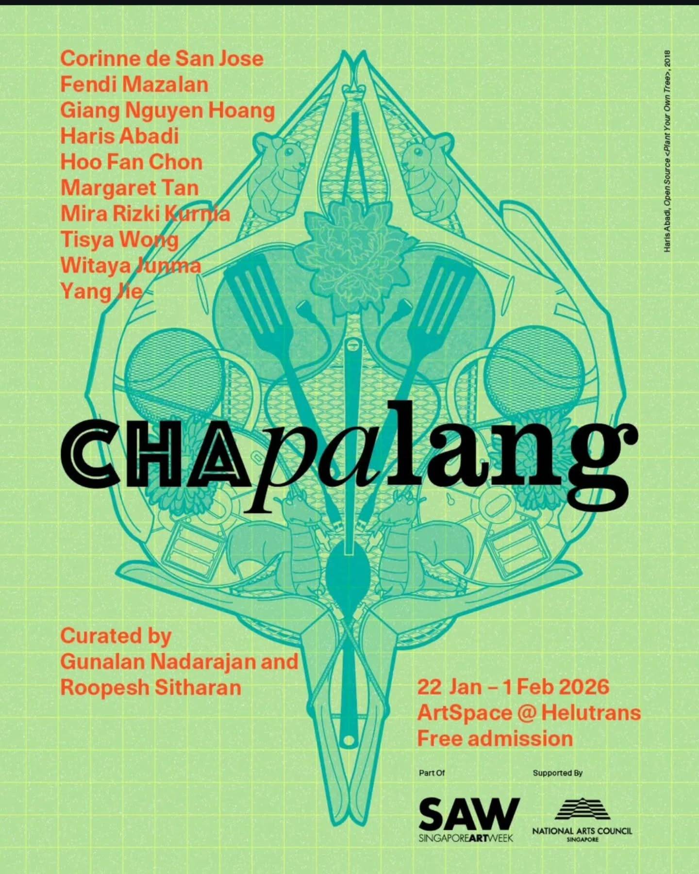 🚨 *Exhibition Announcement* 🇸🇬🎛️ 
Excited to share that my work *‘Negaraku’* will be showcased at *Chapalang* exhibition at *Singapore Art Week 2026 (SAW 2026)*!

📍*Artspace @ Helutrans* 
🗓️ *22 Jan – 1 Feb 2026*

*Chapalang* explores how Southeast Asian artists use *technology, repurposing, and "making do"* to create chaotic, raw, and inventive works. Proud to contribute with a piece that reimagines national identity through sound, media, and DIY culture.

If you're in Singapore, come through and experience the noise 🔊🌏

 #SAW2026 #SingaporeArtWeek #ArtspaceHelutrans #ExperimentalArt #SoundArt