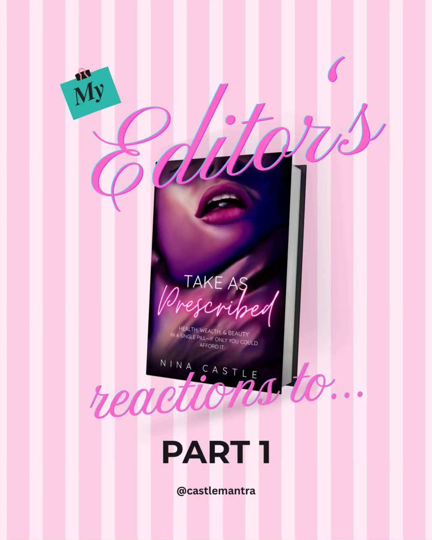 ✨️ARC APPLICATIONS OPEN IN BIO✨️

Take as Prescribed by Nina Castle is a spicy dystopian romance about a miracle pill that makes you beautiful and the woman trying to win love by stealing it.

Expect...
💊frienemies with benefits
🏥corrupt governments & institutions
💊relationship dynamics of power & control
🏥a healthy dose of betrayal

TAKE AS PRESCRIBED is perfect for those who like the idea of Cardan from The Cruel Prince with the trauma of Finnek Odair from Hunger Games...rolled into a billionaire love interest that will either help her beat the system, or consume her with it.

Fans of Conform, Daggermouth, and Us Dark Few, welcome to your new obsession.

ARCs will go out at the end of October. Sign up with link in bio or comment for an invitation!

#readersofinstagram #Bookstagram #bookcommunity #bookish #bookclub