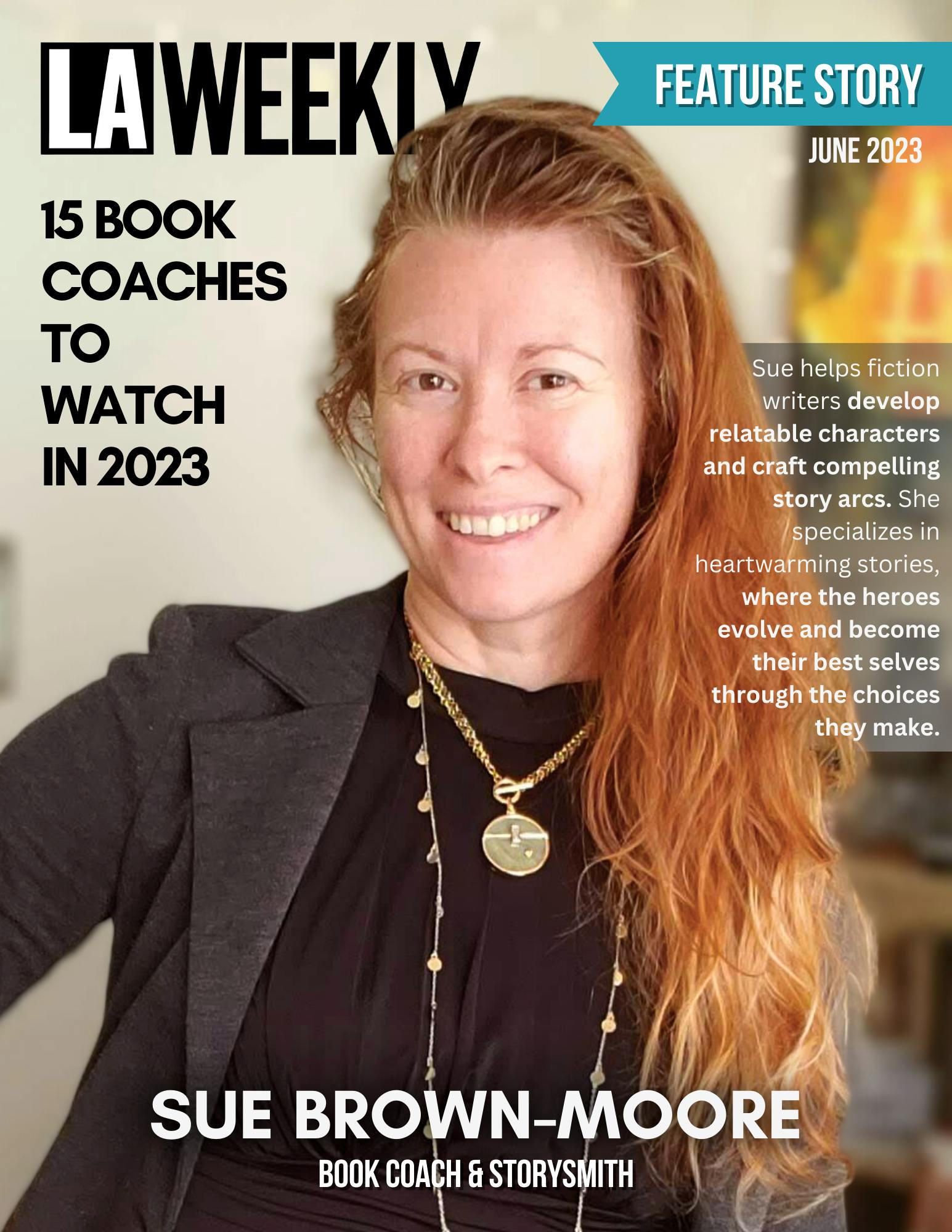 Magazine cover showing Sue Brown-Moore with the title: 15 book coaches to watch in 2023