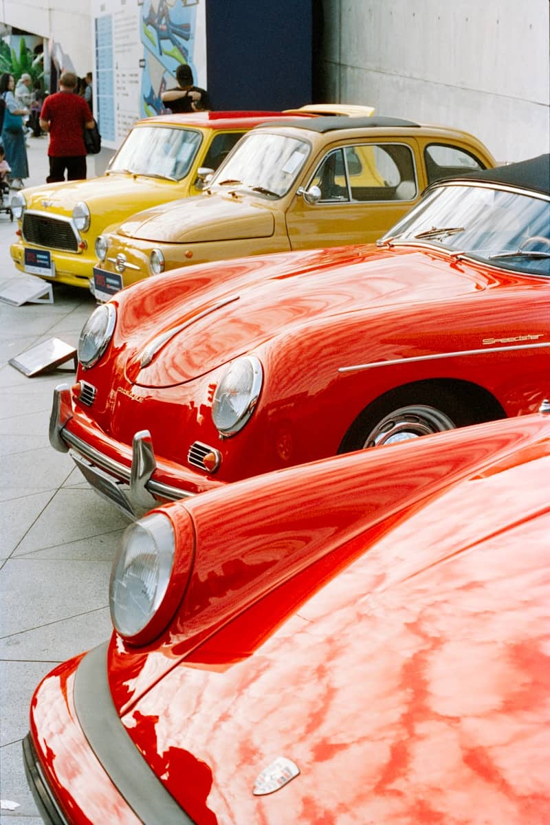 Three vintage cars in a row