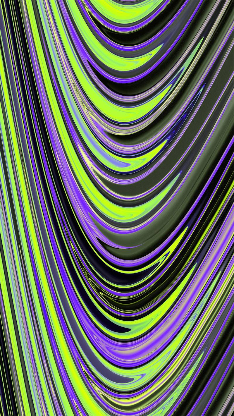 Abstract flowing pattern with green and purple lines.