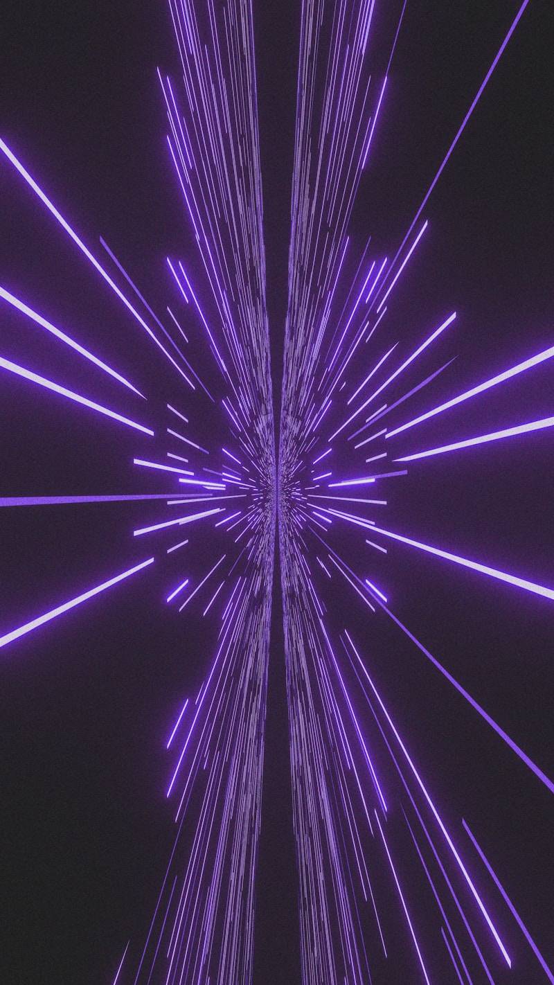 Purple light streaks converge in the distance.