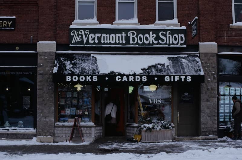 The vermont book shop covered in snow