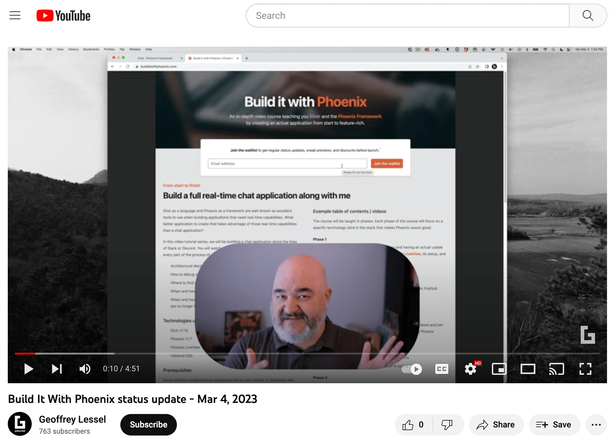 Screenshot of YouTube video update