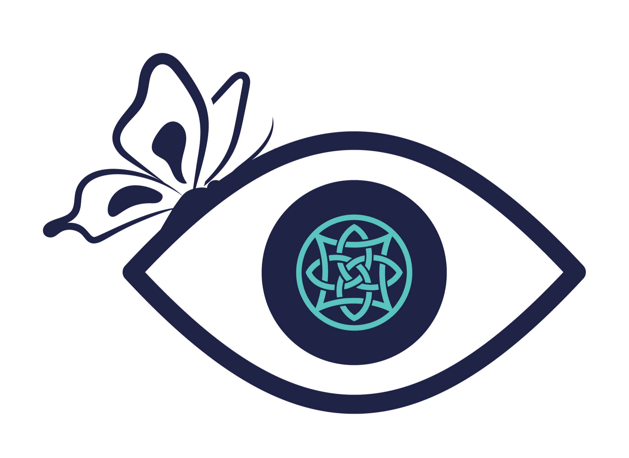 An Eye with a celtic knot in the Iris and a Butterfly on the lashes - Stephanie's logo speaks to transformation, and eye opening experiences built on perspective.