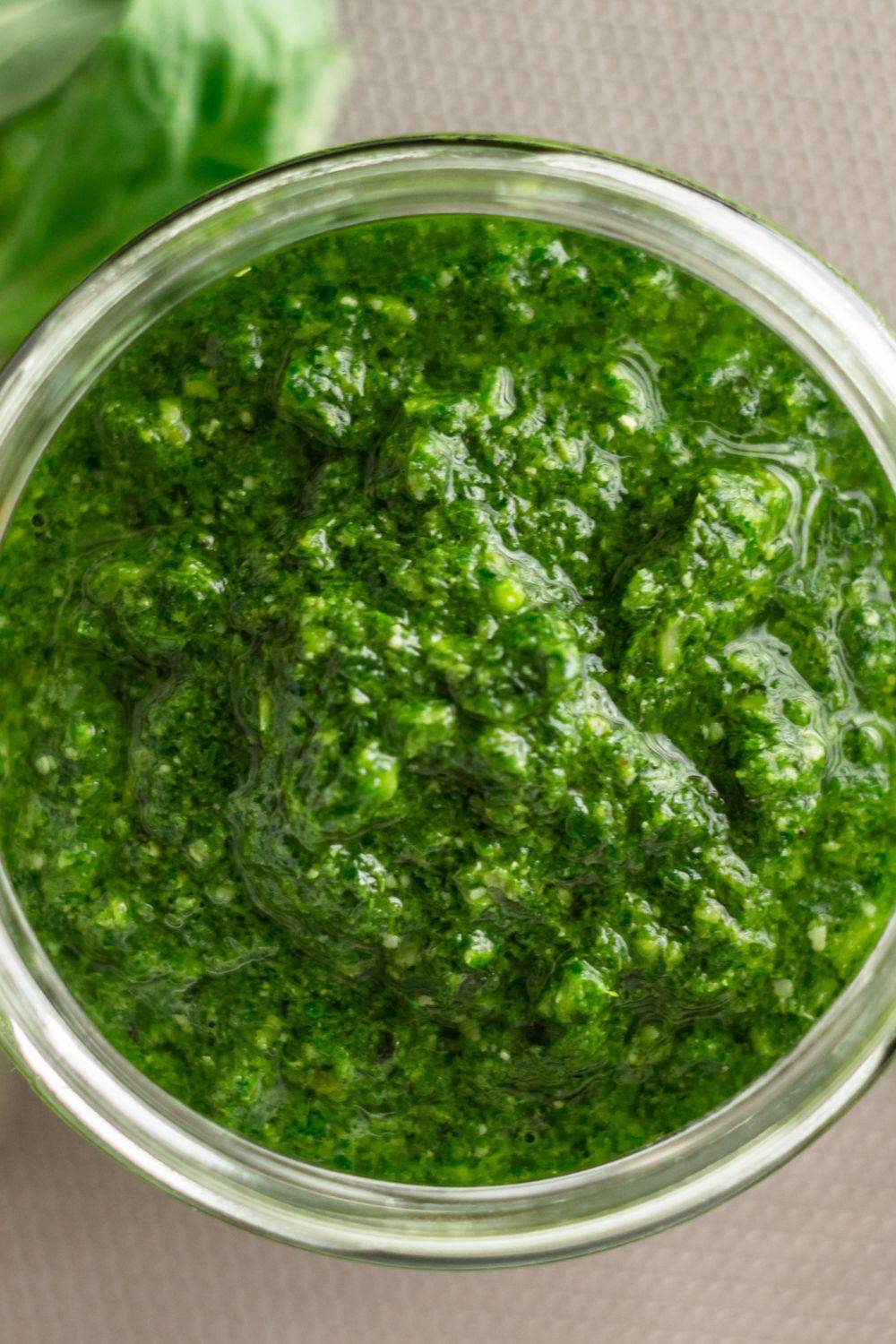 Homemade nut-free basil pesto made with fresh basil and simple ingredients.