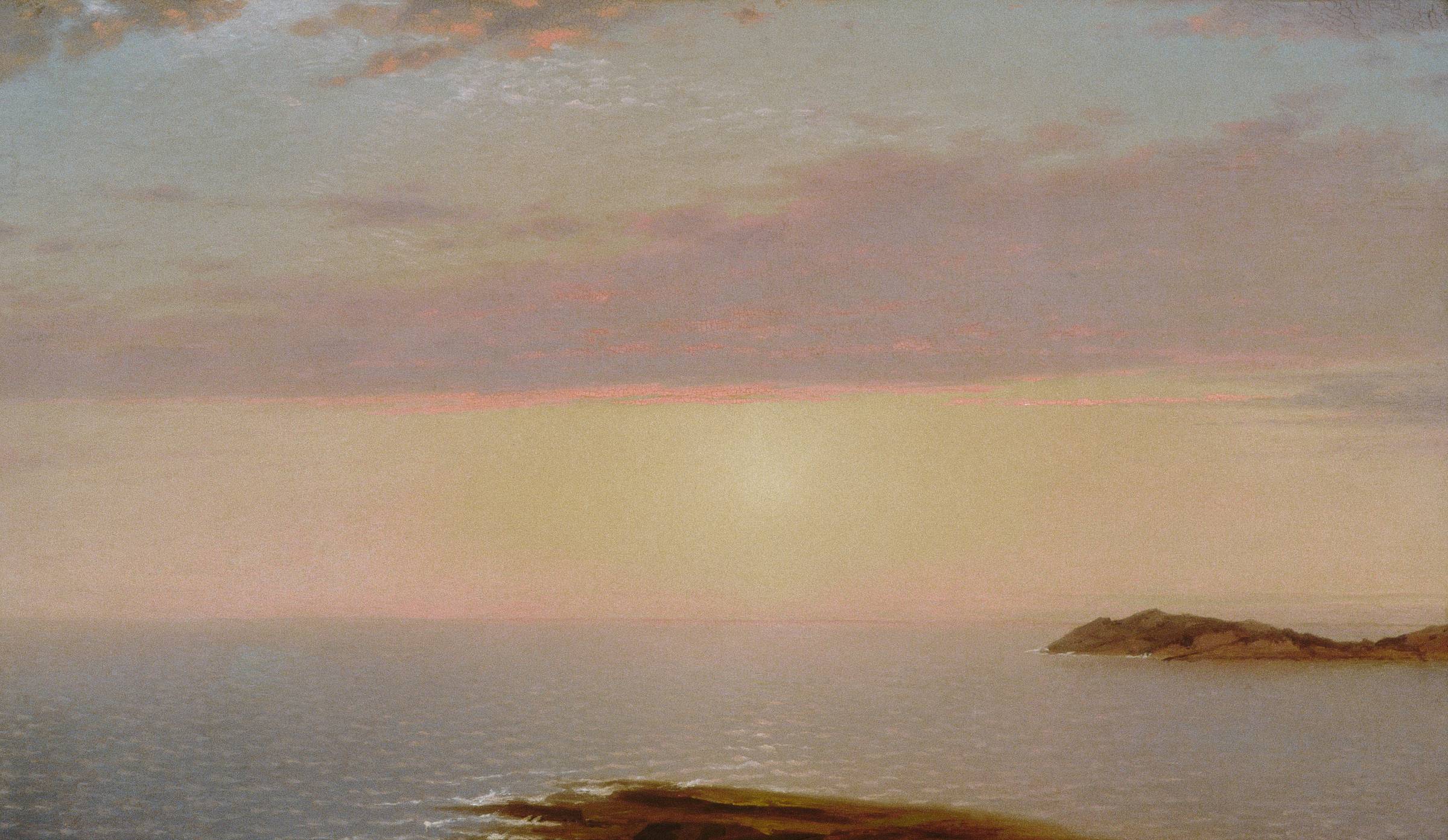 A serene painting of a sunset