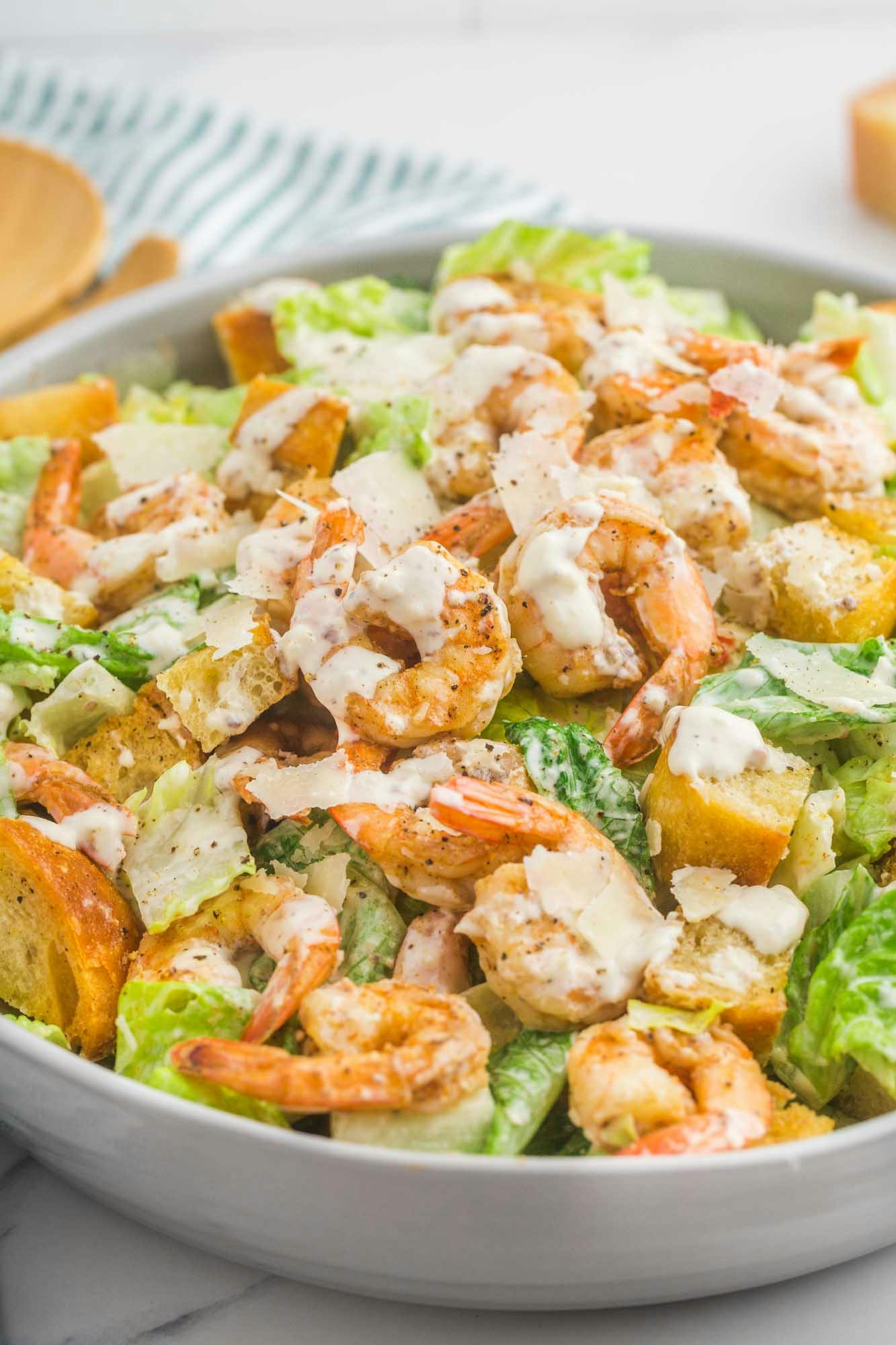Shrimp Caesar Salad in a large bowl