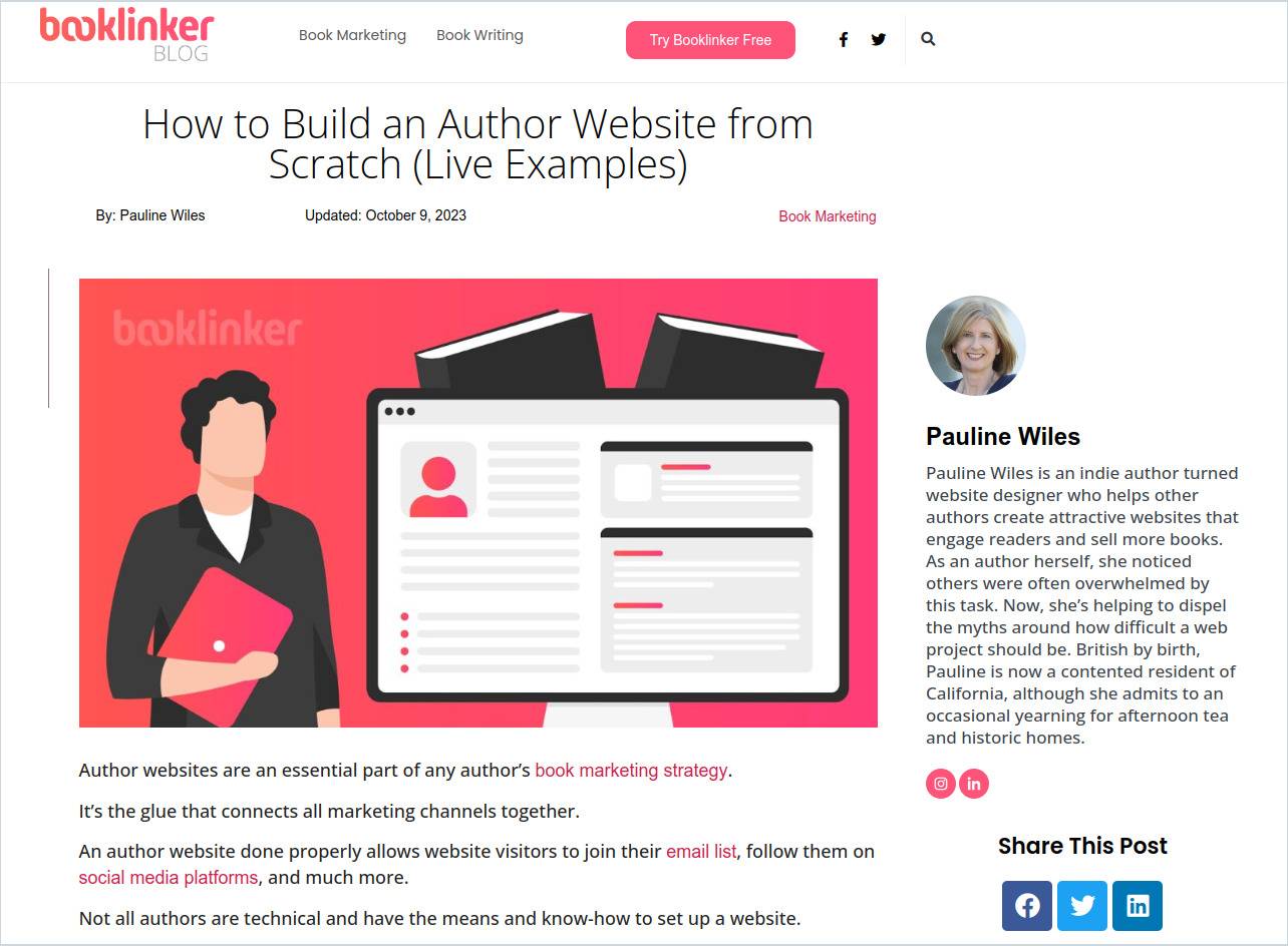 Booklinker author website article