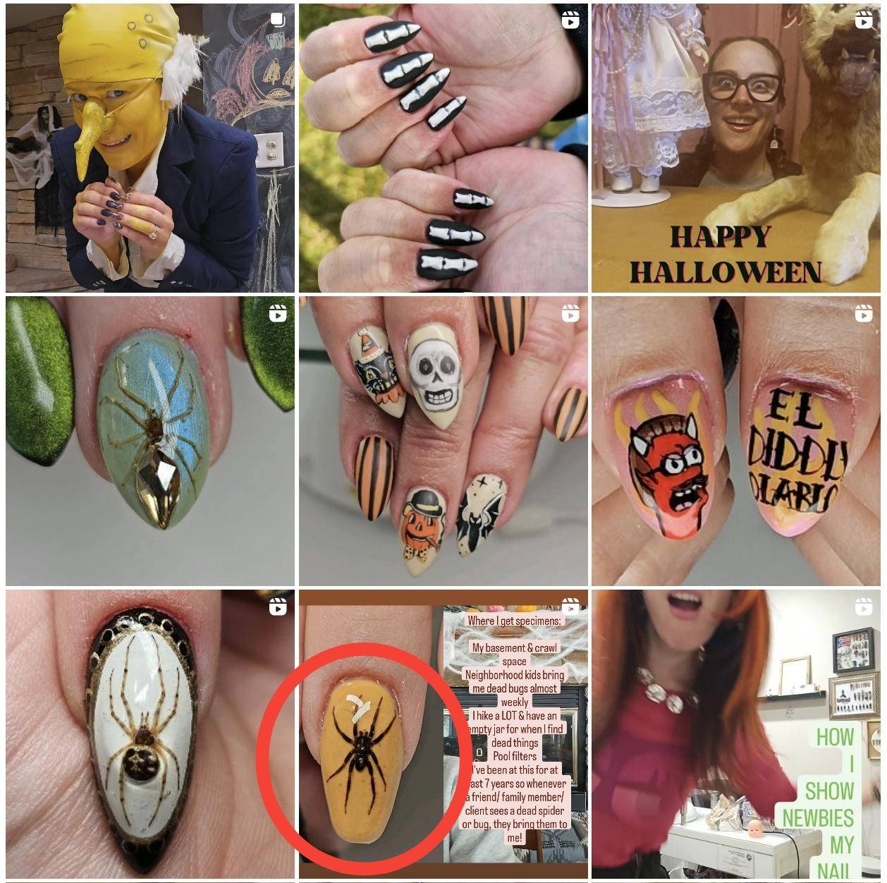 @oohNiceNails Instagram grid featuring Halloween nail styles