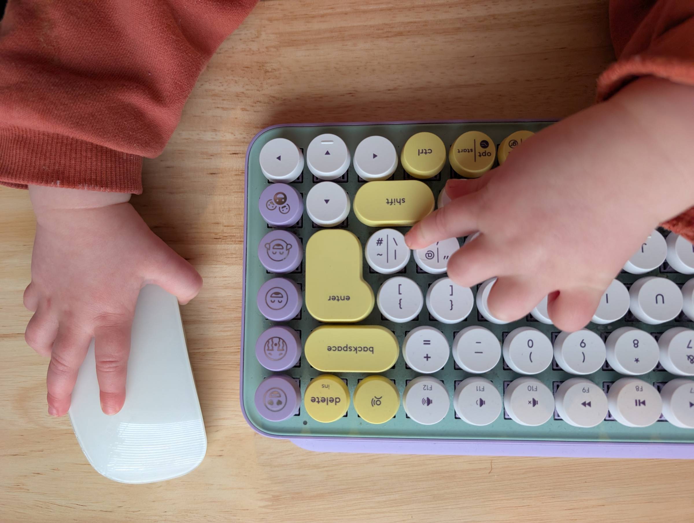 A toddler using a keyboard and mouse to set their new password