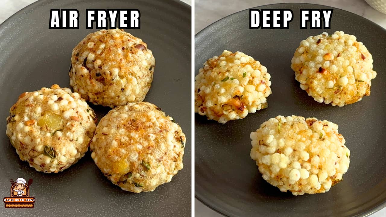 Image showing comparision of Air Fryer and Deep Fry Sabudana Vada