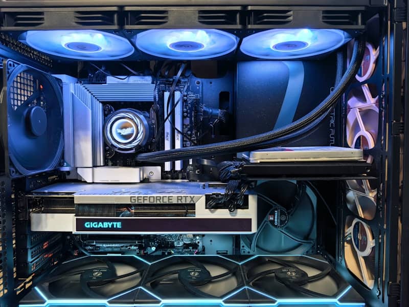 Custom computer build with blue led lighting