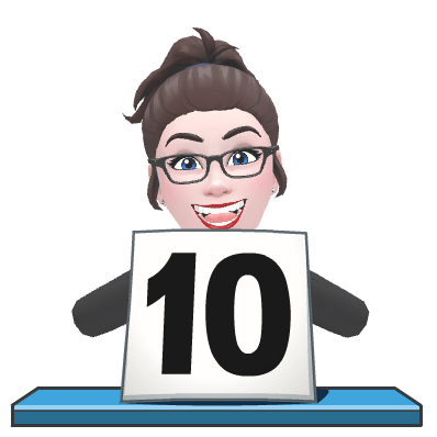 Cartoon Bitmoji of Alison holding a sign with the number 10