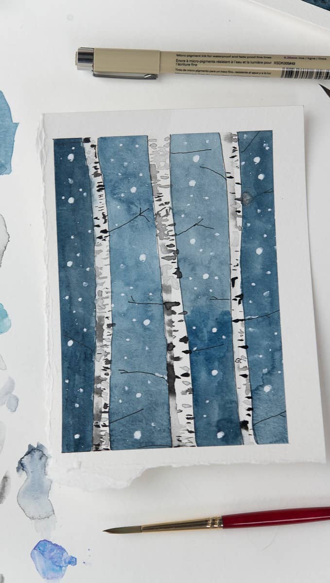 How to paint watercolor birch trees - Finding Silver Pennies
