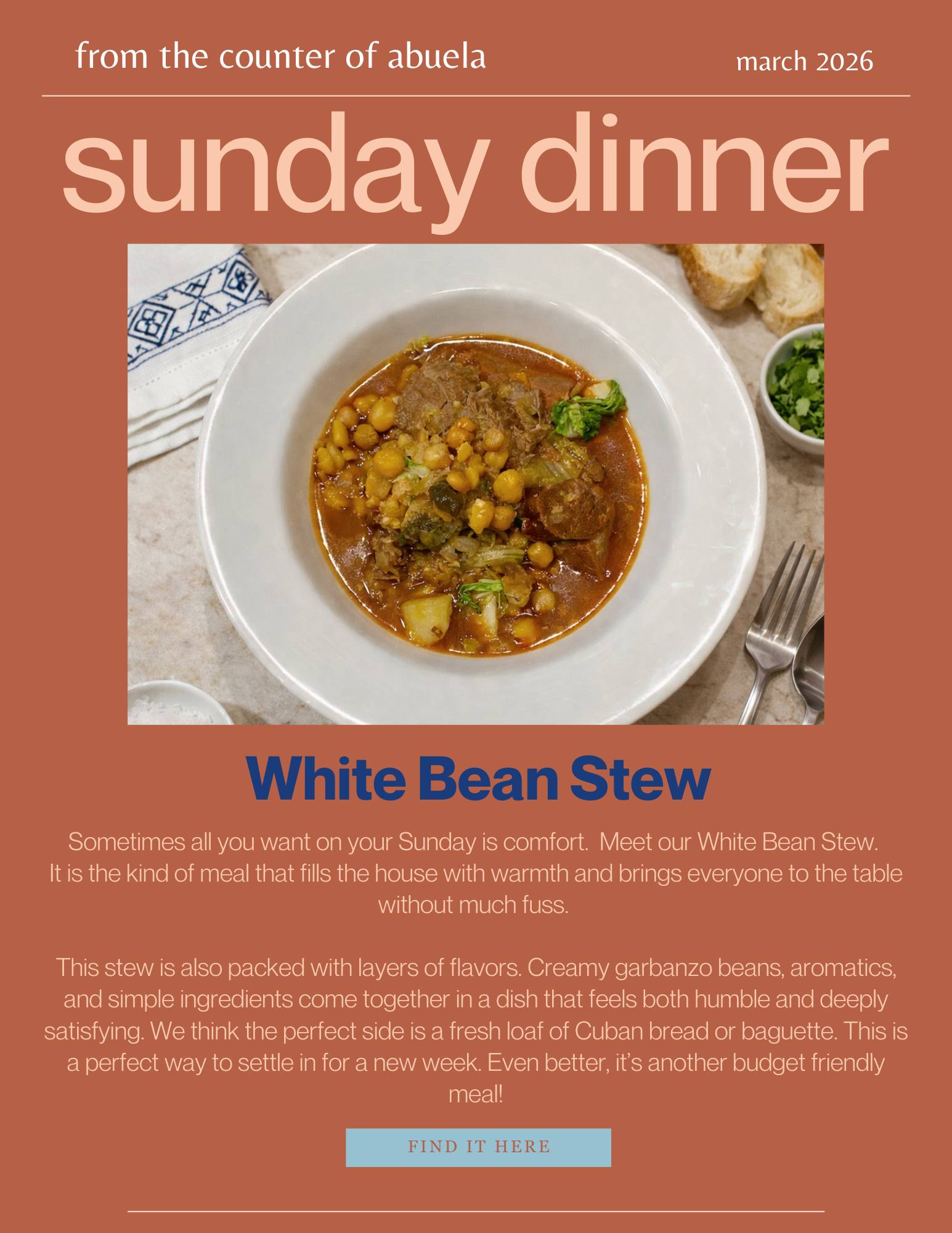 a cozy white bean stew for sunday dinner