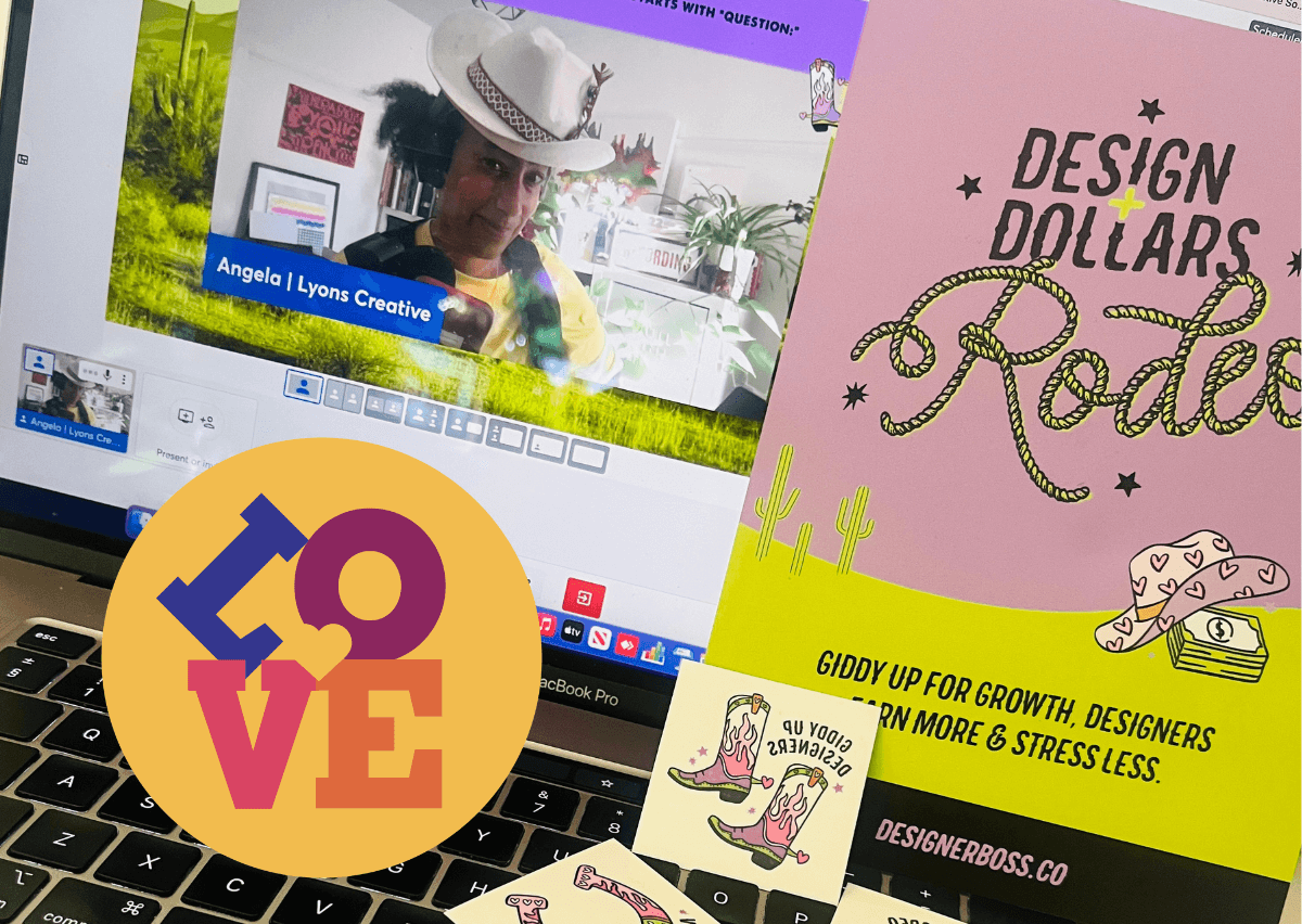 Woman wearing hat. LOVE logo on yellow circle