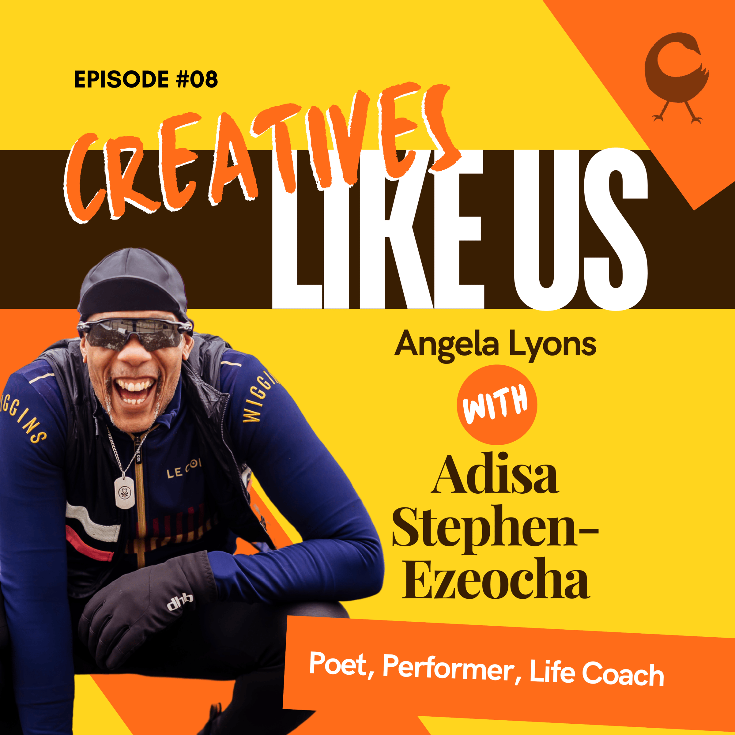 Image of a black man smiling. Text reads Creatives Like Us Angela Lyons with Adisa Stephen-Ezeocha