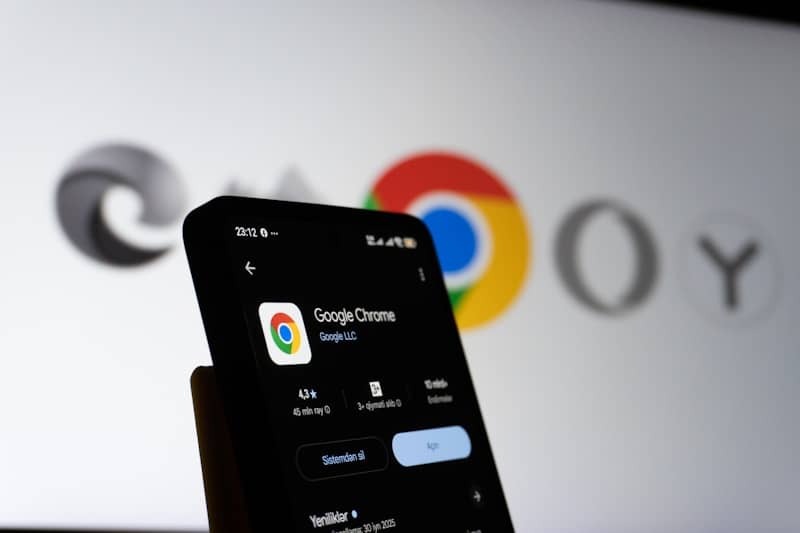 Smartphone displaying google chrome app with logo background