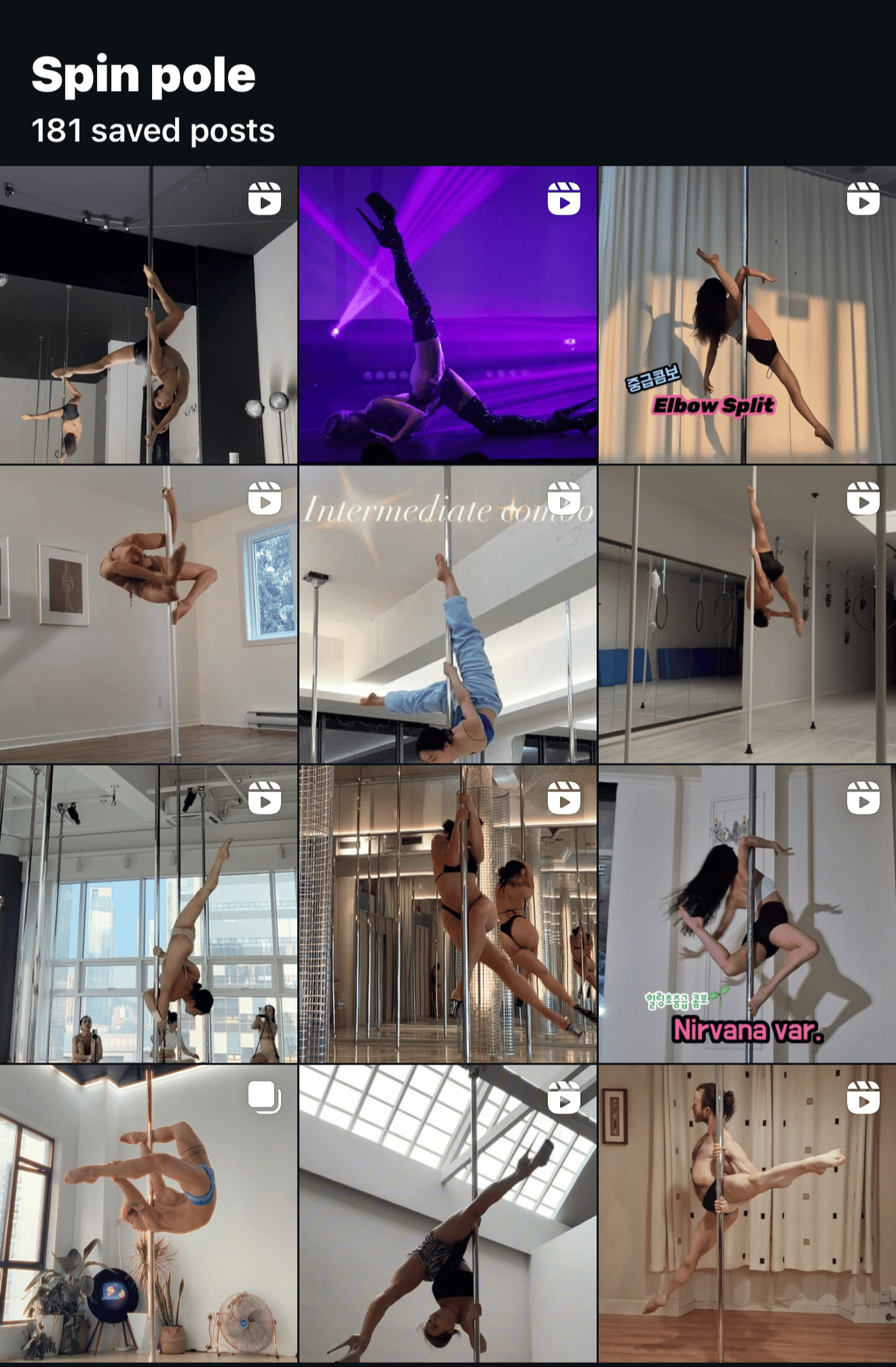 screenshot of a "spin pole" folder in IG