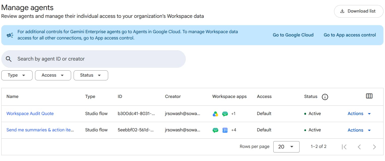 You can now view and audit user-created agents in the admin console