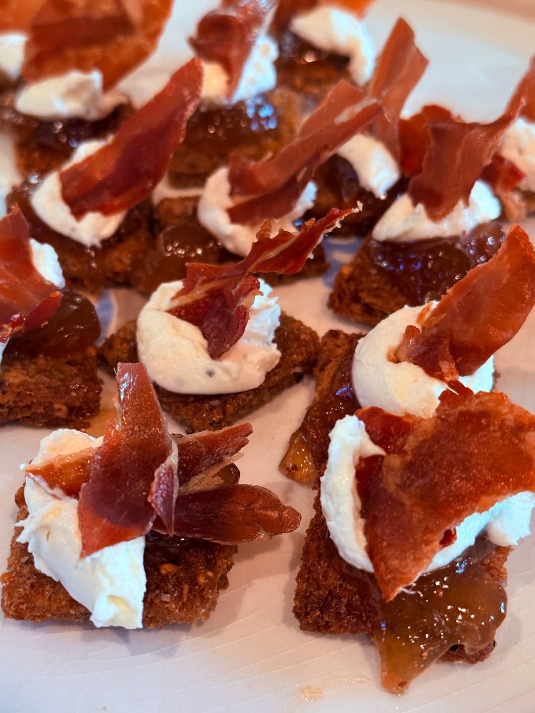Fig Preserves with Goat Cheese, Prosciutto on Crostini