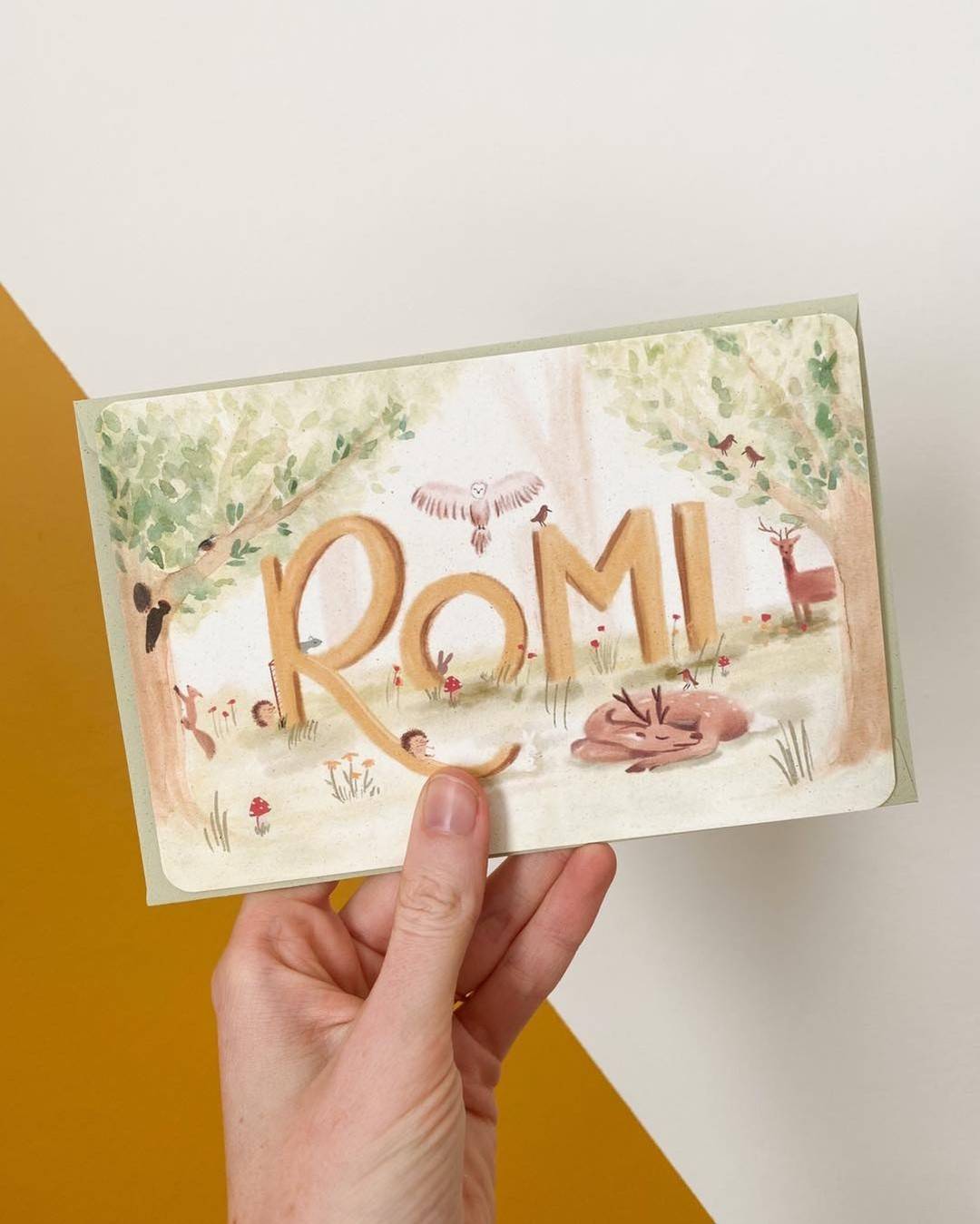 kleurrijk geboortekaartje Romi