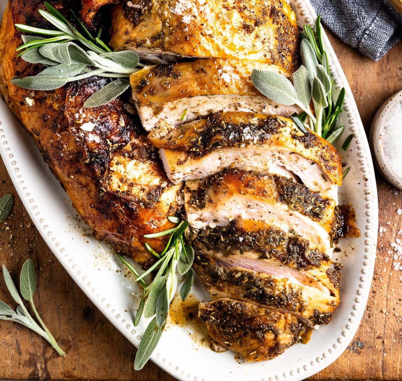 Platter with garlic herb smoked turkey breast. 