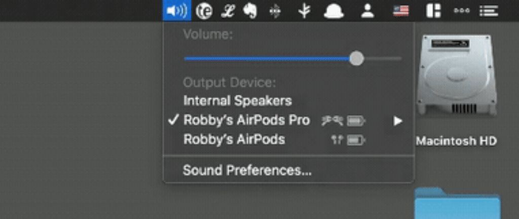 Screen shot of volume setting