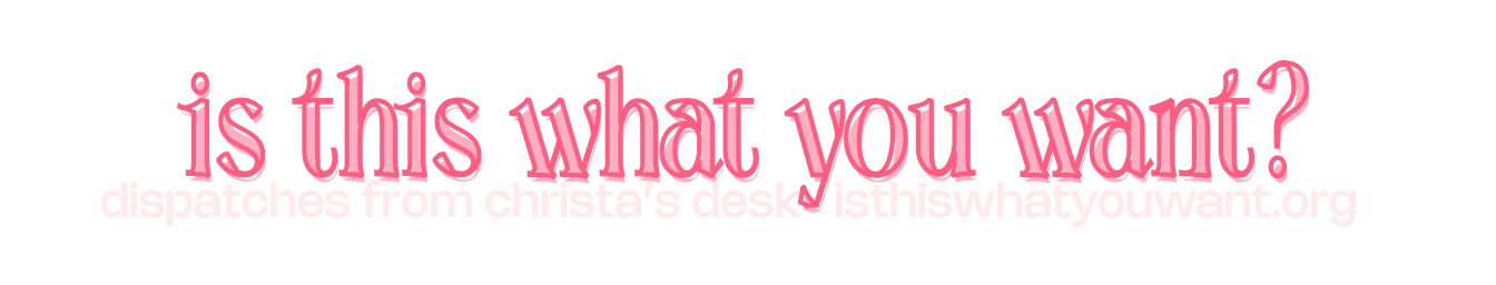 a logo with pink 'is this what you want'