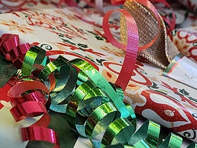 Close up of Christmas wrapped gifts