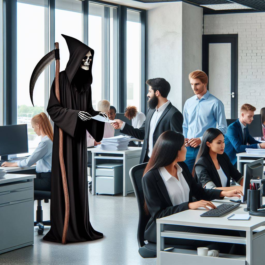 Grim Reaper offering choice to mortals